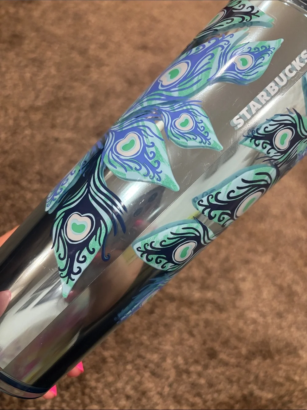 Starbucks Silicone Straw Topper — Green & Blue peacock Design brand new